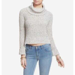 Free People Twisted Cable Cropped Turtle Neck Sweater Marled Ivory Combo XS